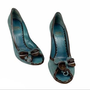Vtg Moschino Blue Suede Bow Heels Sz 39